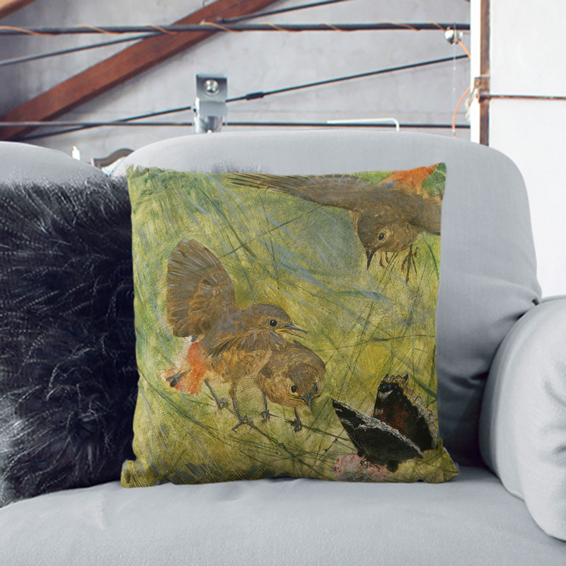 Redstart Birds And Butterflies Square Throw Cushion, 40cm H x 40cm W x 15cm D, Black