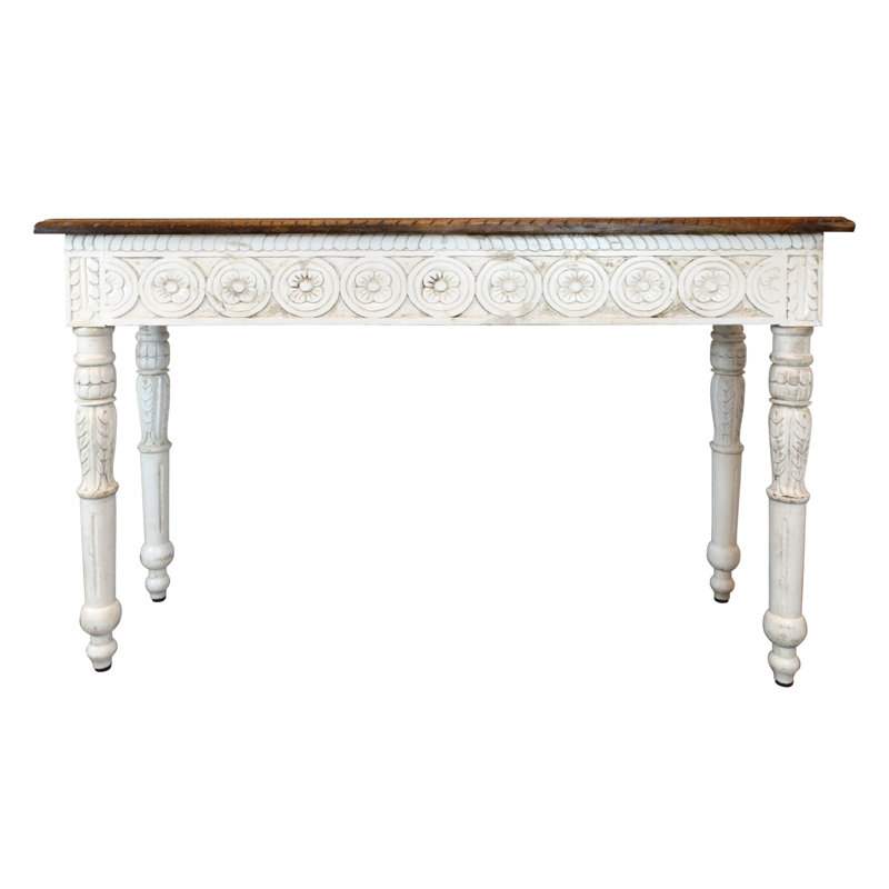 48" Natural and White Solid Wood Distressed Console Table