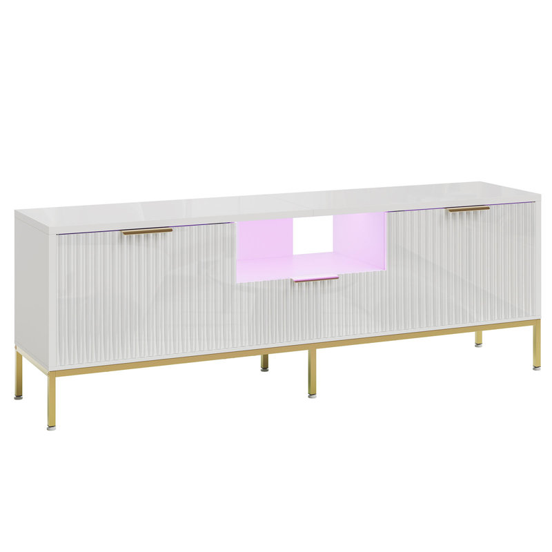 Kruszewski 55" Fluted TV Stand for 60 Inch TV, Glossy Media Console with Wave Pattern Buffet Cabinet, White