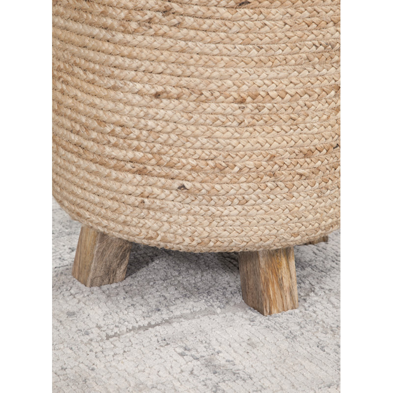 Table de bout ronde en jute tissé naturel et bois massif