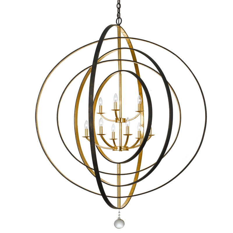 Luna 9 Light Foyer Chandelier, English Bronze/Antique Gold