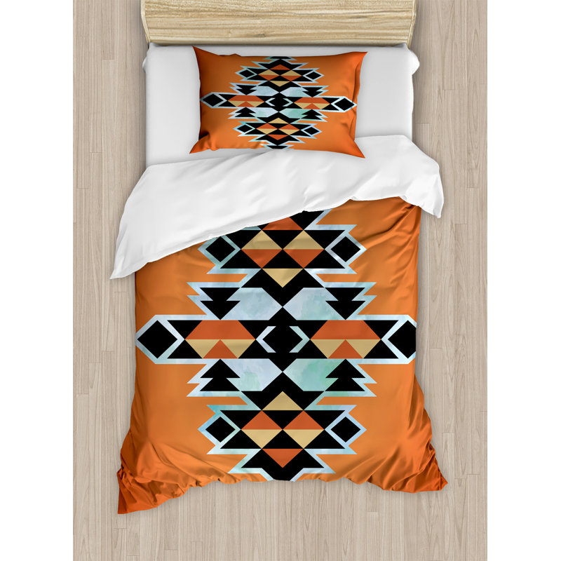 Cottage Americana Duvet Cover, Twin Duvet Cover + 1 Pillow Sham, Native Aztec Rhombus Art