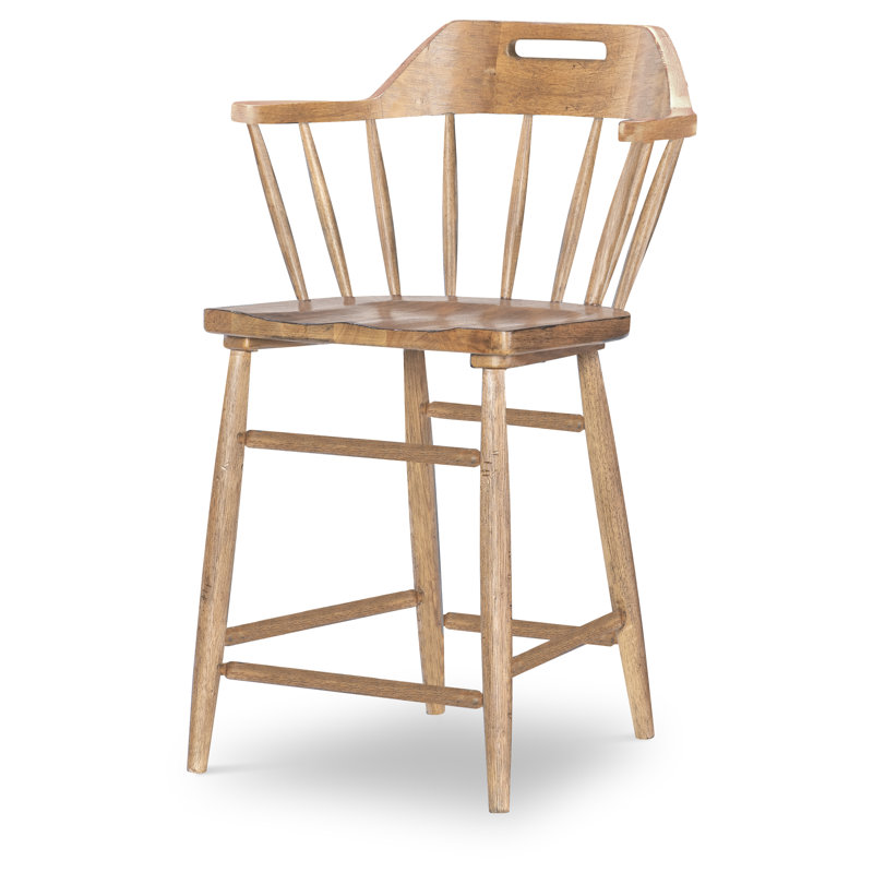 Country Living Vintage Market Counter Height Spindle Back Arm Chair with Handle Cut Out, Brown