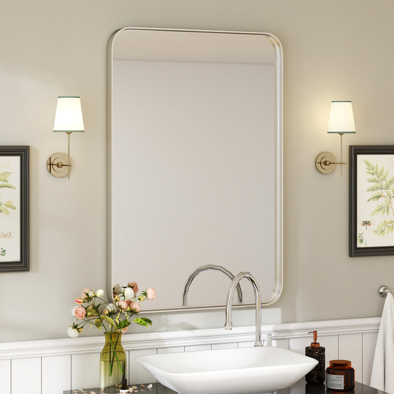 Aluminum Framed Rounded Rectangle Mirror, Wall Mounted Bathroom Vanity Mirror, Modern Horizontal/Vertical Entryway Wall Mirror