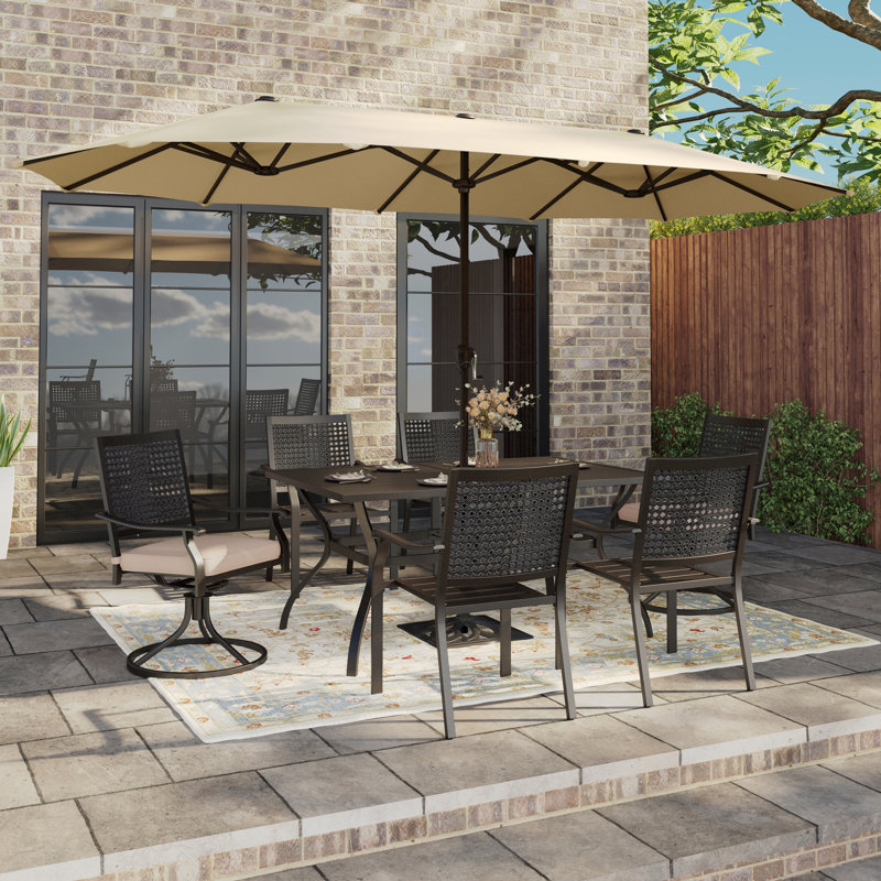 Alyah 6 - Person Patio Dining Set with Rectangular Table , Cushions Included, Beige