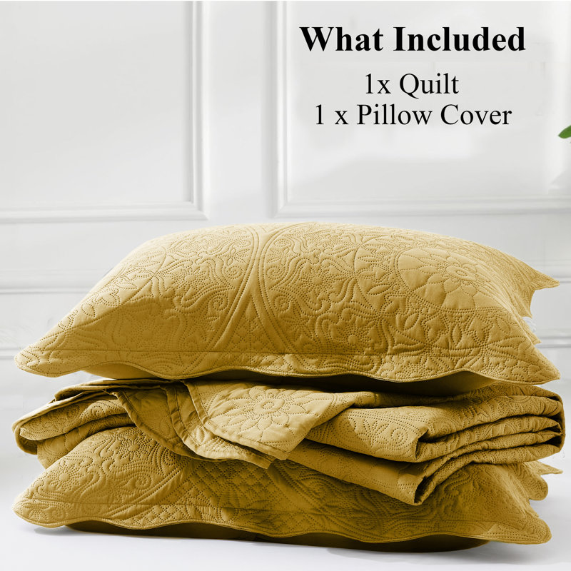 Floral Embossed Quilt Set, Ochre, Twin Bedspread + 1 Standard Sham
