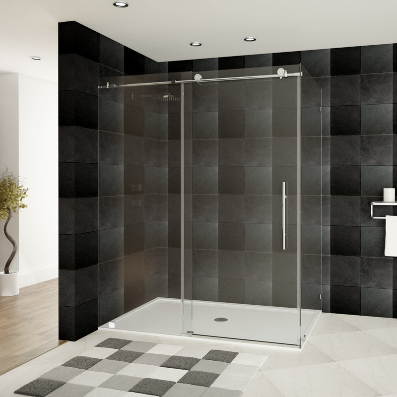 Porte de douche coulissante simple 60" x 76" Ultra-C, Nickel brossé