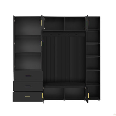 4-in-1 Hall Tree with Padded Bench, 4 Hooks, and Adjustable Storage Shelves