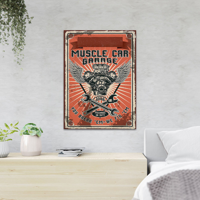 «Car Fixing Tools - Muscle Car Garage You Break 'Em We Fix» Em - 1 pièce, impression d'art graphique rectangulaire sur toile tendue