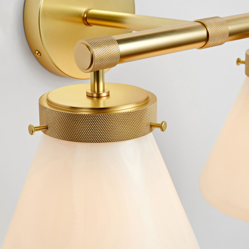 Modern Dual-Arm Wall Sconce – Metal, Glass & Gold, Ivory White 2-Light Hardwired Dimmable Sconce for Bathroom or Dining Room in Modern, Mid-Century, and Contemporary Style