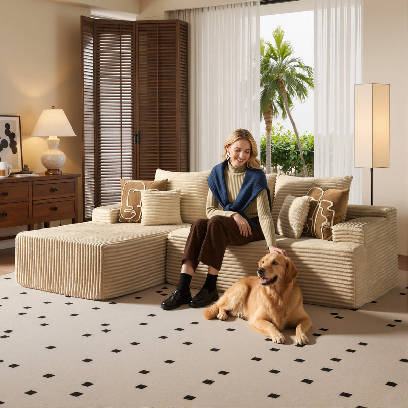 Canapé modulaire rembourré de 96,46 po de largeur avec siège très profond et 2 coussins, pour un salon, une chambre à coucher ou un appartement