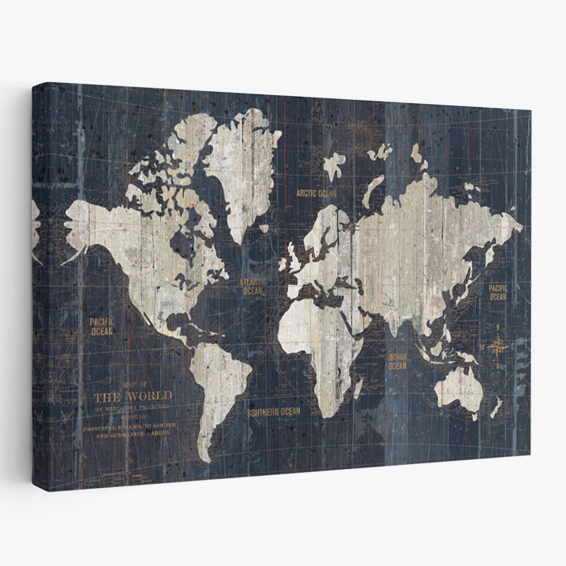Carte de l'Ancien Monde bleu - beige bleu Continents crème, H 48 po x l 32 po