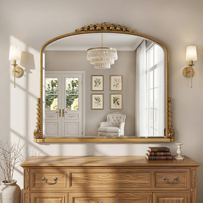 Retro Engraved Bathroom Mirror, Arched Wall Mirror