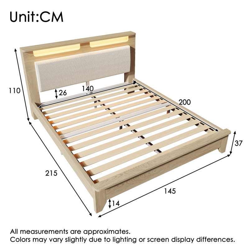 Wood Bed With Headboard Storage, European Double (140 x 200 cm)