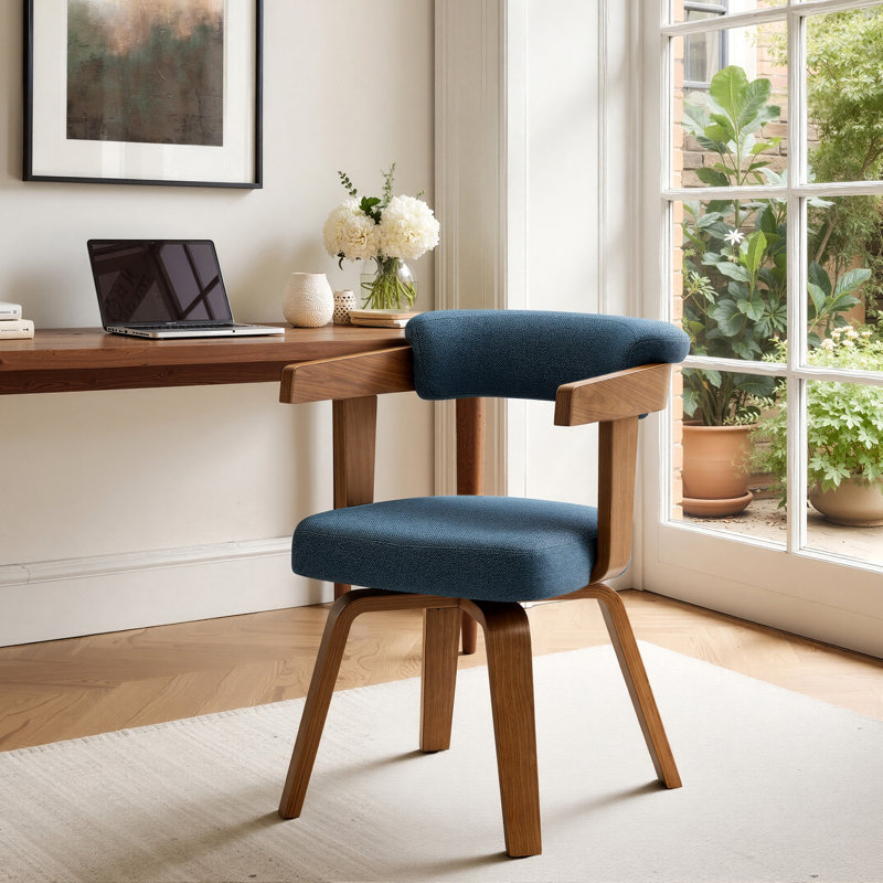 Modern 360 Degree Upholstered Swivel Home Office Desk Chair, Blue