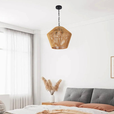 Luminaire suspendu en corde de chanvre de 17 po - tissé à la main pour îlot de cuisine, salle à manger, finition naturelle de chambre à coucher, fer à repasser réglable et éclairage décoratif combiné style naturel, moulé