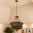 5 Light Dimmable Tiffany Style Stained Glass Chandelier, Semi-Flush Mount Lamp