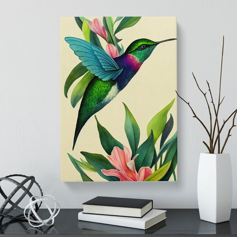 Watercolour Hummingbird - Wrapped Canvas, 50cm H x 35cm W x 3cm D