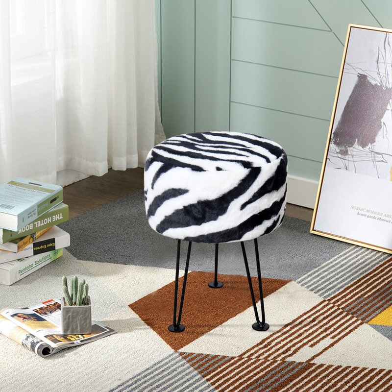 Cannock Upholstered Ottoman, Black/White Faux Fur