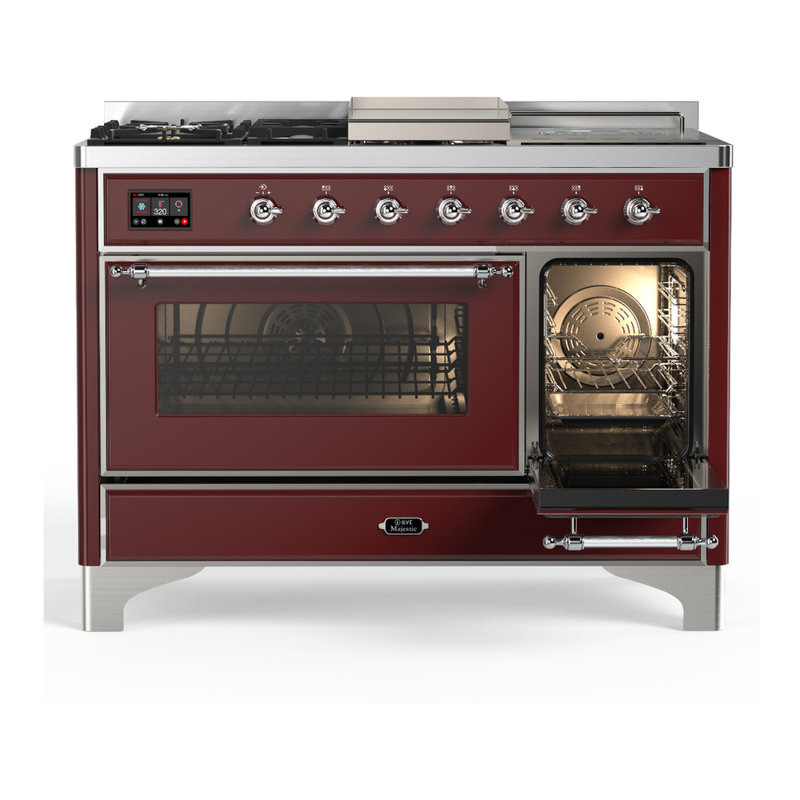 Majestic III Series 48 Inch Dual Fuel Range with 5 Sealed Burners, Griddle, Frenchtop in Glossy Black (Natural Gas, Burnished Trim)