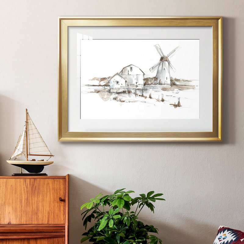 " Old Mill Farm I ", Gold, 26.5" H x 36.5" W x 1" D