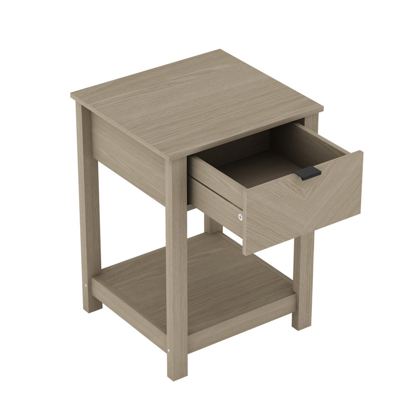 Table de chevet 1 tiroir avec tablette ouverte Aleshire, Chêne d'Oslo, 2