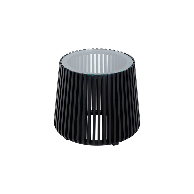Table d'appoint en acacia Pinkney, Plateau chromé / base noire