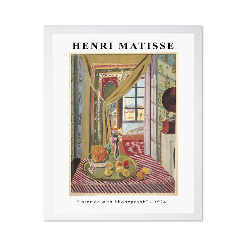 Henri Matisse - Intérieur avec Phonographe, Affiche, H 24 po x l 32 po, Encadrement blanc