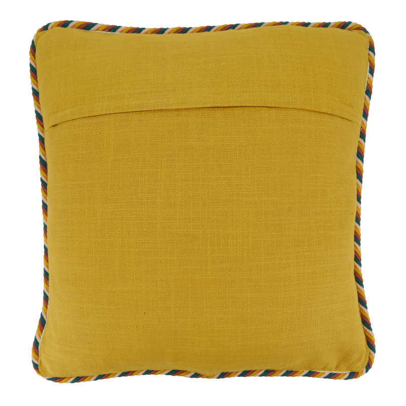 Yellow Cotton Square Throw Pillow with Twisted Rope Trim