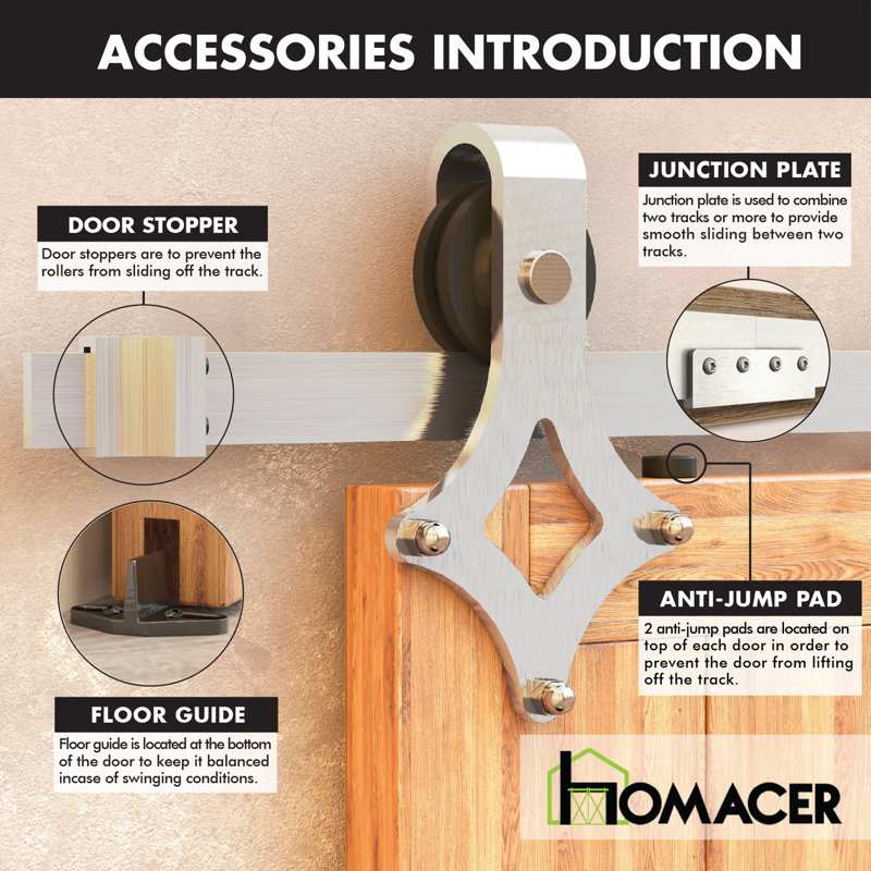 Brushed Nickel Diamond Design Non-Bypass Single Track One Door Hardware Kit( Door Not Included), 60 in.