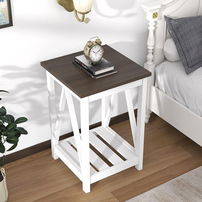 Table de bout Rustic Vintage - blanc - ensemble de 2, tablette de rangement, table de chevet / canapé, petits espaces, salon / chambre à coucher