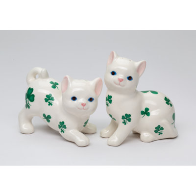 Cosmos Gifts Shamrock Cat Salt and Pepper Shaker Set