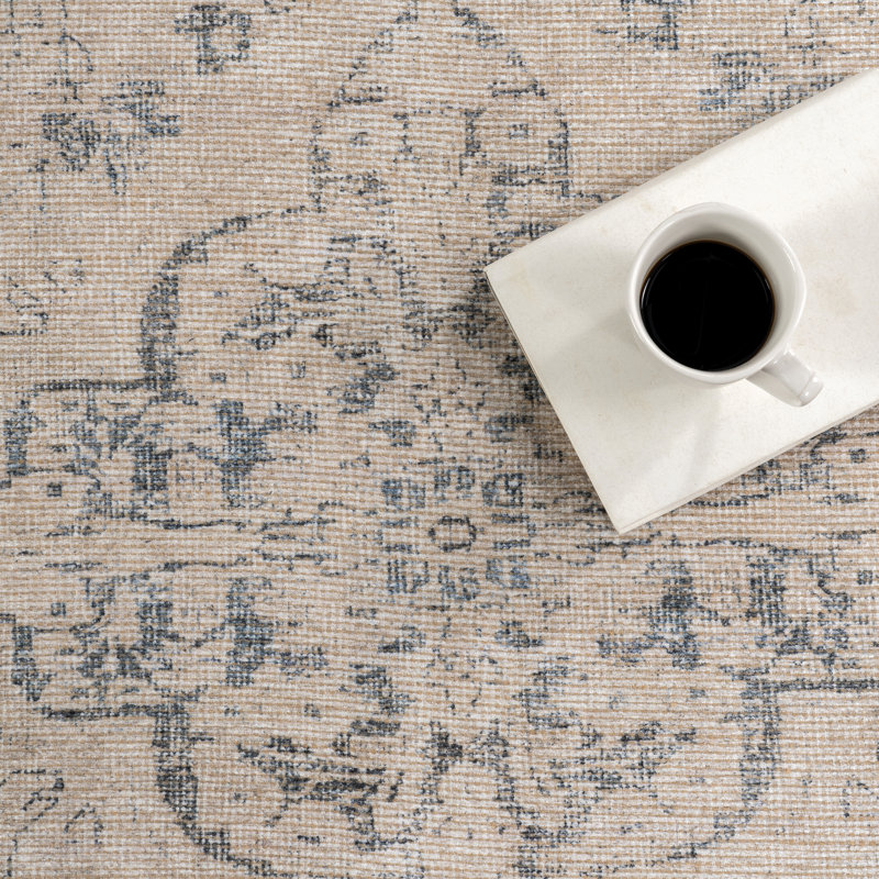 Jeccica Distressed Vintage Medallion Jute Blend Polyester Area Rug, Rectangle 10' x 13'
