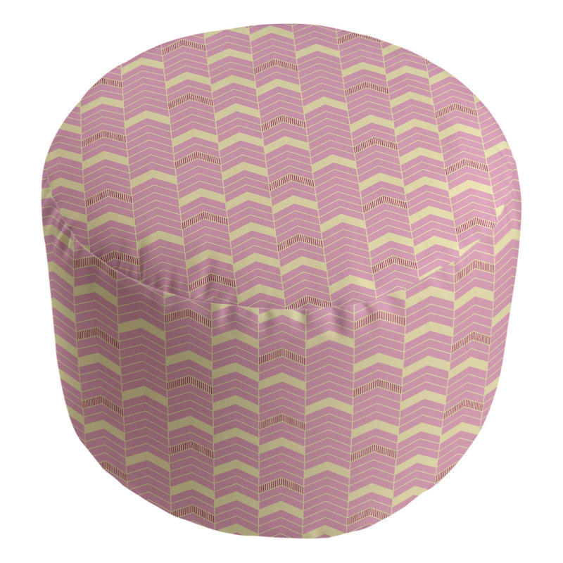 Upholstered Pouf, Yellow Red/Pink