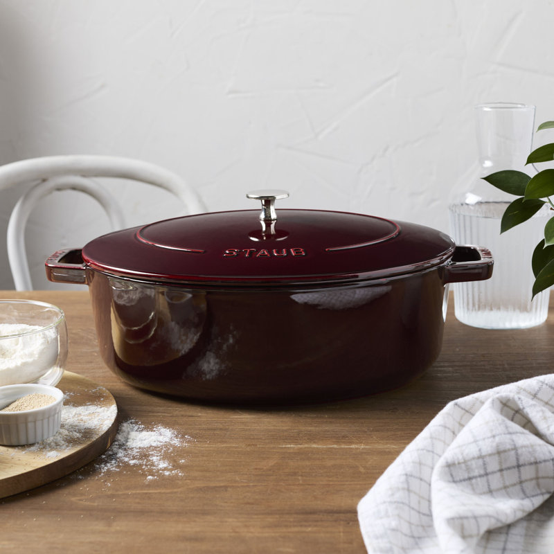 Staub Cast Iron 6.25-Qt Wide Oval Dutch Oven - White, Grenadine