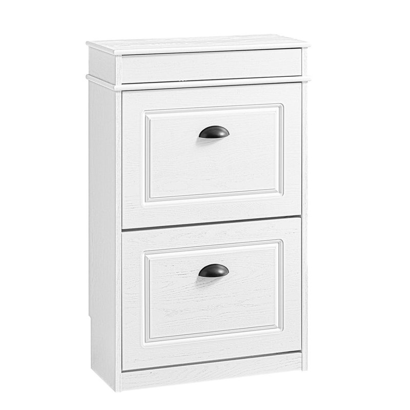 Moriah 8 Pair Flip Down Shoe Storage, White Vintage Wood Grain Effect/Black