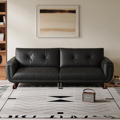 Canapé modulaire noir en cuir véritable