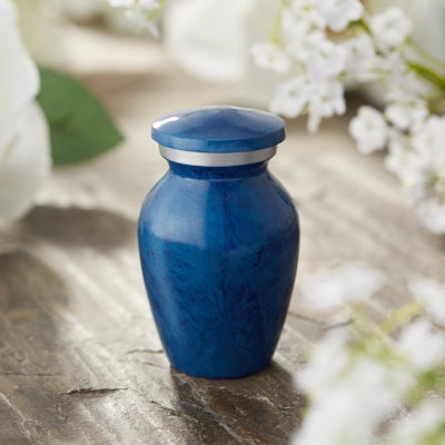 Decorative Miniature Keepsake Memorial Urn, Blue and Silver