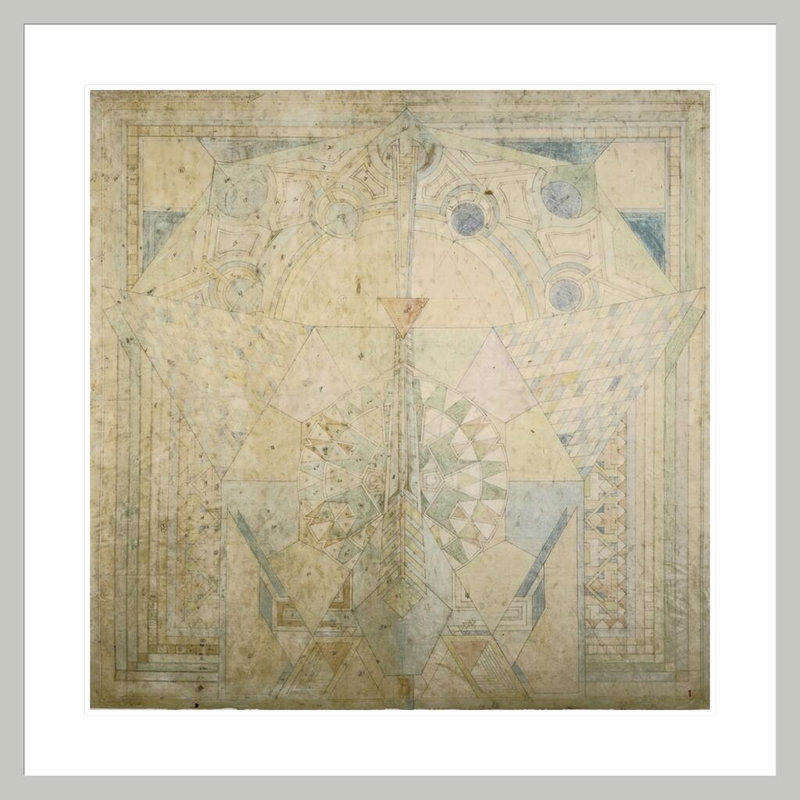 Tapis «Imperial Hotel Peacock» par Frank Lloyd Wright - impression giclée encadrée, 33.51" H x 33.5" W
