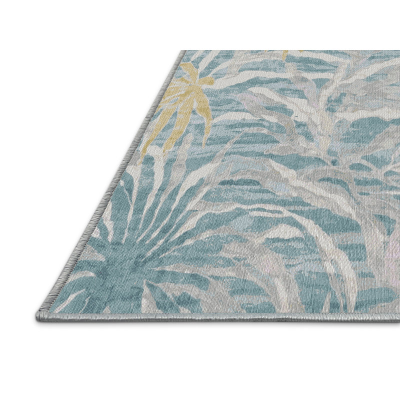 Machine Washable Blue Area Rug, Square 7'
