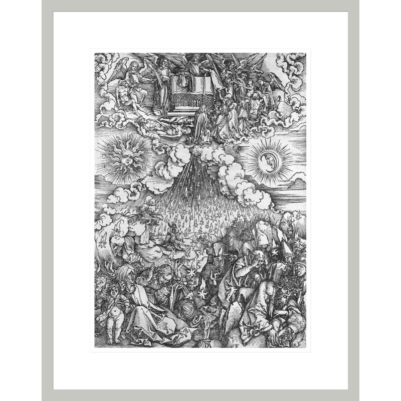 Scène de l'Apocalypse, l'ouverture des Cinquième et Sixième Sceaux, édition Latine par Albrecht Dürer, impression giclée sur cadre