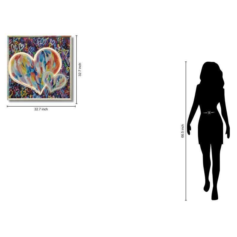 Multicolor Heart Art Canvas Neon Wall Art - 33" x 33" - Multicolor Frame