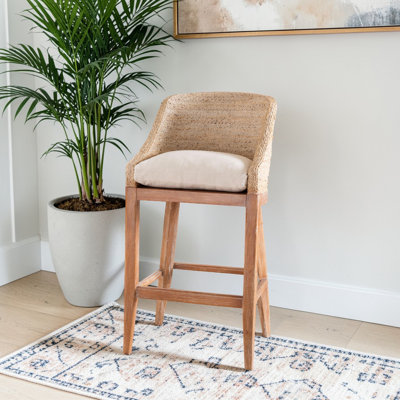 Rasia Brown Wash Bar Stool with Seagrass Seat and Mahogany Wood Frame