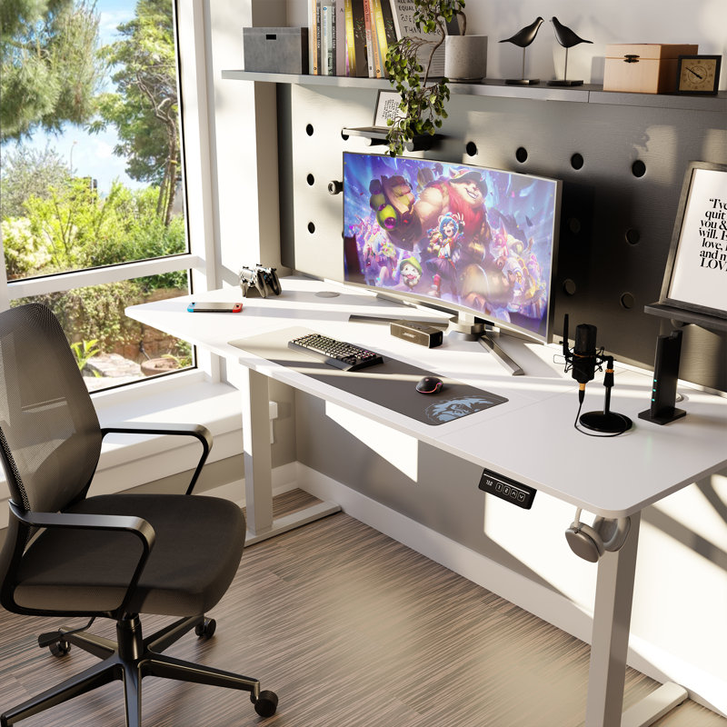 Gilman Home Office Height Adjustable Standing Desk, White/White, 27.5" H x 63" W x 24" D