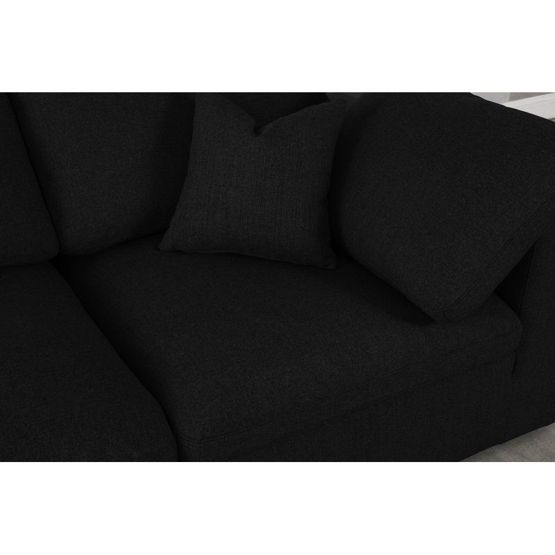 Burrows Upholstered L-Shaped Sectional Reversible, Black Linen Textured Fabric