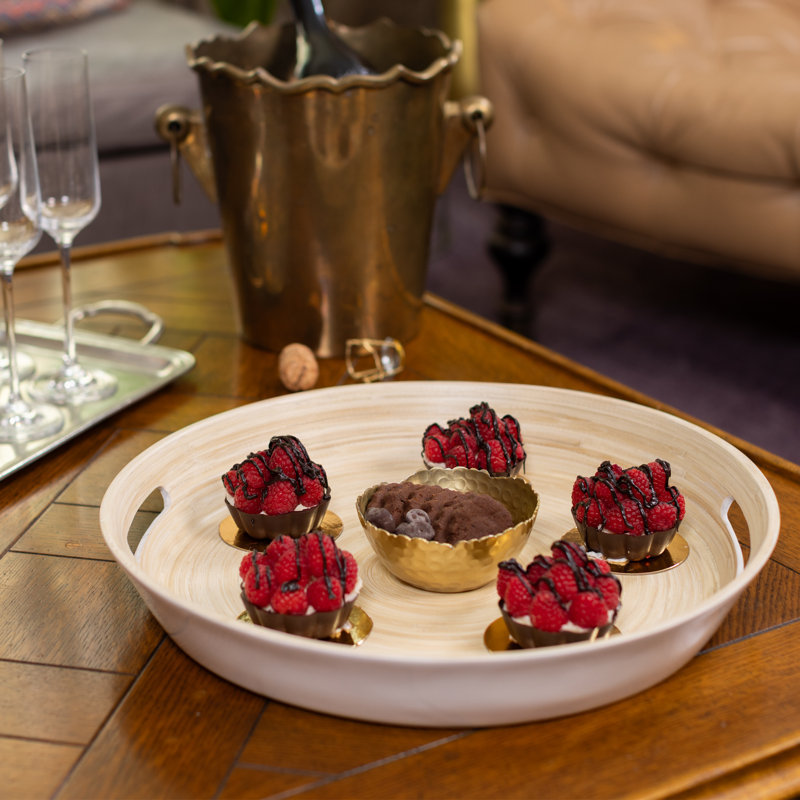 Ensemble de plateaux de service et assiettes en bambou 4 pièces Lexa, blanc, Blanc