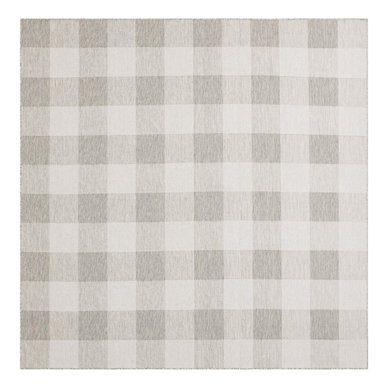 Tereon Checkered Machine Made Power Loom Polypropylene Plastic Indoor/Outdoor Area Rug in Gray, Square 10'