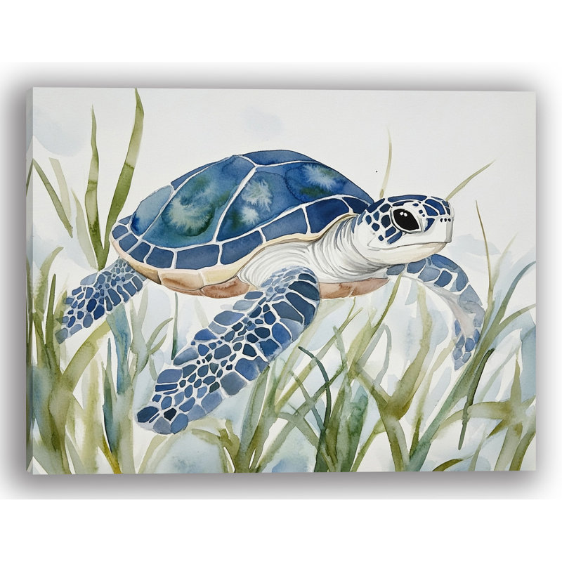 «Tranquil Sea Turtle in Blue», art mural sur toile tendue