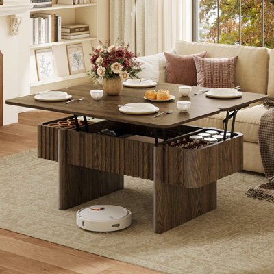 Table de salon relevable en bois avec plateau relevable