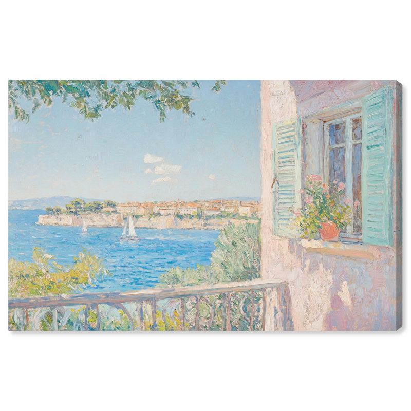 Toile vue méditerranée par Art Remedy, H 36 po x l 54 po, Toile tendue, Toile tendue